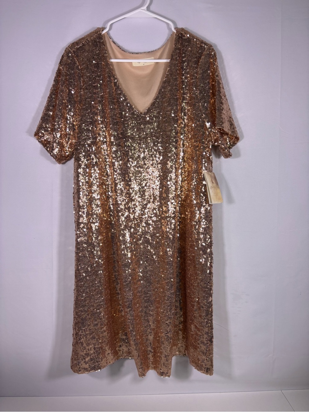NWT A Beautiful Soul Rose Gold Sequin Shift Dress Size XL 14/16